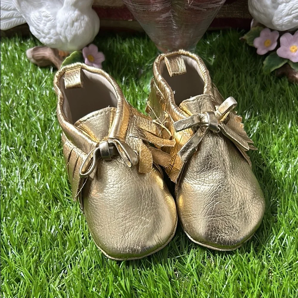 Old Navy Gold Moccasins with Decorative Bow